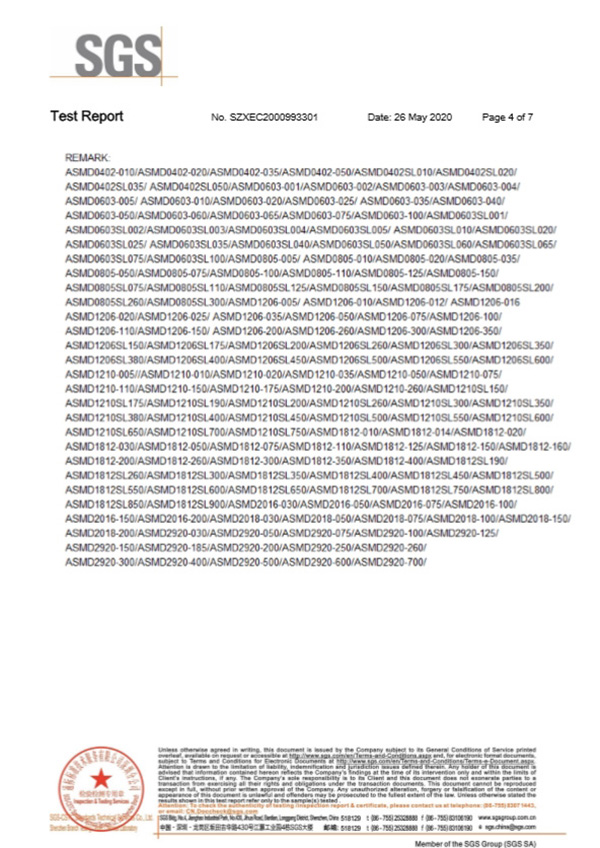 SMD自恢復保險絲SGS認證4